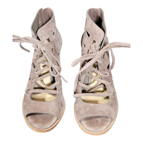 Vince Camuto Tressa Lace Up Bootie Gladiator‎ Block Heel Taupe Suede Women's 7M - Picture 11 of 13